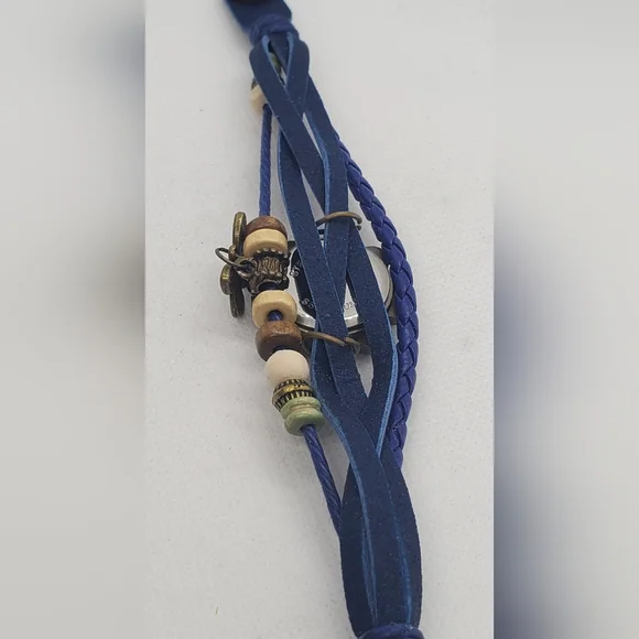 Watch In Blue Braided Leather with Butterfly Charm - Picture 5 of 6